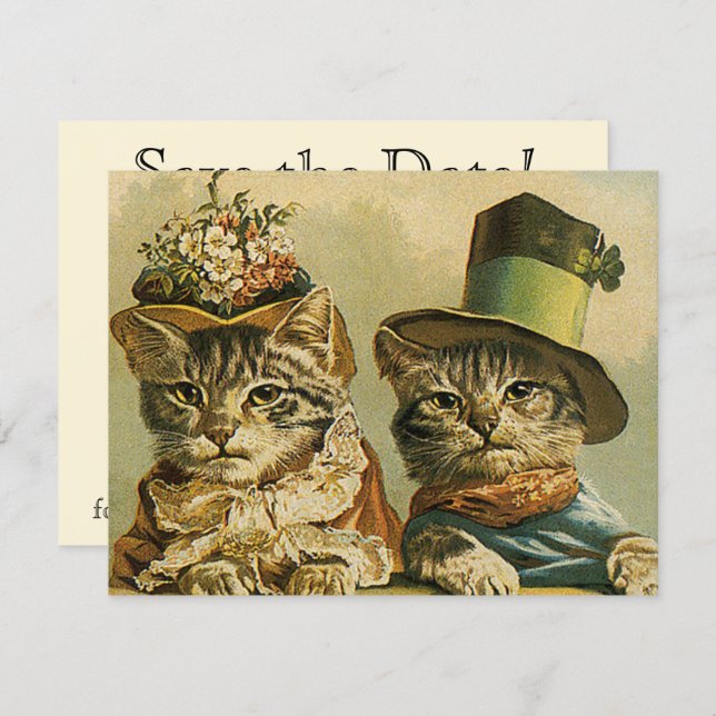 Vintage Viktorianische Hasenkatzen Save the Date (Vorne/Hinten)