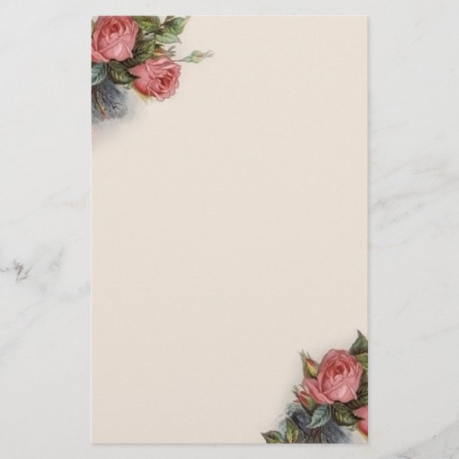 Vintage viktorianische hochrote rosa Rosen Briefpapier (Vorderseite)