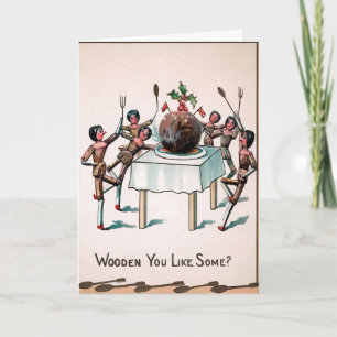 Vintage Viktorianische Holzpuppen Feiertagskarte