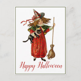 Vintage Viktorianische junge Hexenmädchen mit Katz Postkarte