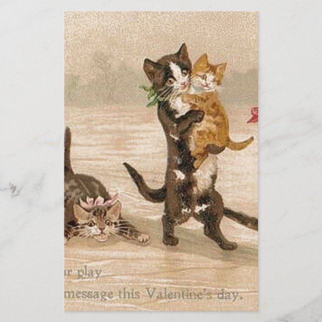 Vintage Viktorianische Katzen Kätzchen Valentinsta (Vorderseite)