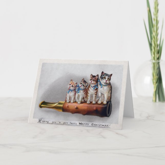 Vintage Viktorianische Katzen Weihnachtskarte Feiertagskarte (Vorderseite)