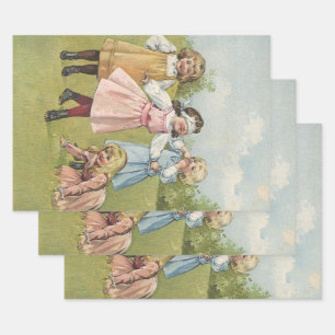 Vintage viktorianische Kinder spielen Blindekuh Geschenkpapier Set