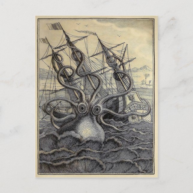 Vintage Viktorianische Kraken-Postkarte Postkarte (Vorderseite)