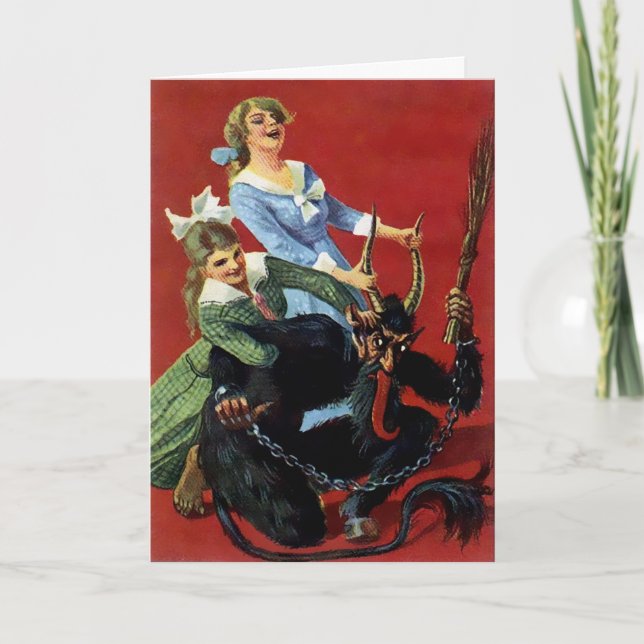 Vintage Viktorianische Krampus Weihnachtskarte Feiertagskarte (Vorderseite)