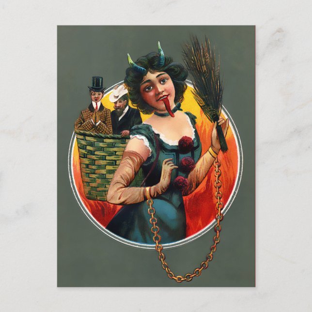Vintage Viktorianische Krampusfrau Postkarte (Vorderseite)