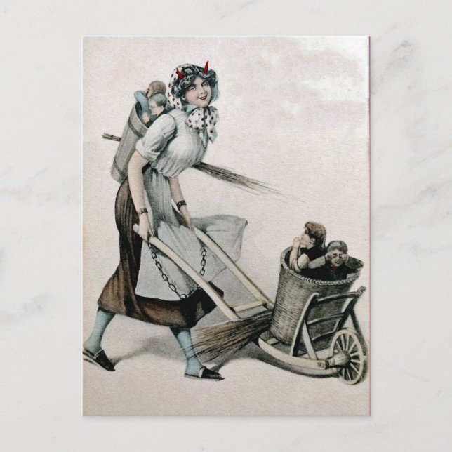Vintage Viktorianische Krampusfrau Postkarte (Vorderseite)