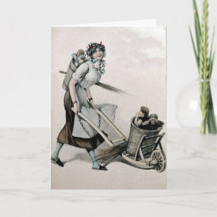 Vintage Viktorianische Krampusfrau Weihnachtskarte Feiertagskarte