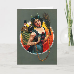 Vintage Viktorianische Krampusfrau Weihnachtskarte Feiertagskarte