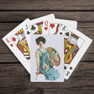 Vintage viktorianische Künstlerin Malerin Palette Spielkarten