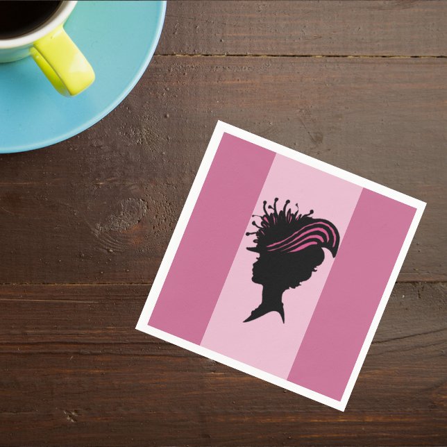 Vintage Viktorianische Lady Black Silhouette Extra Serviette (Silhouette of the head of a Victorian lady with fancy hat on shades of pink napkins.)