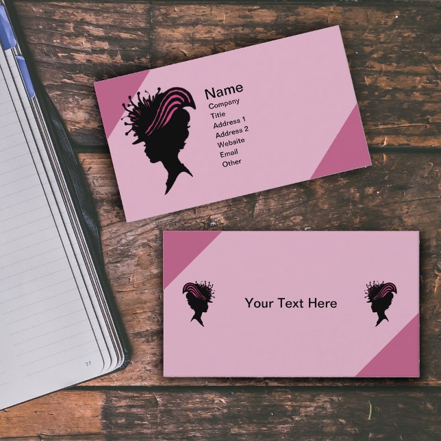 Vintage Viktorianische Lady Black Silhouette Extra Visitenkarte (Silhouette of Victorian women with fancy pink hat on shades of pink business cards.)