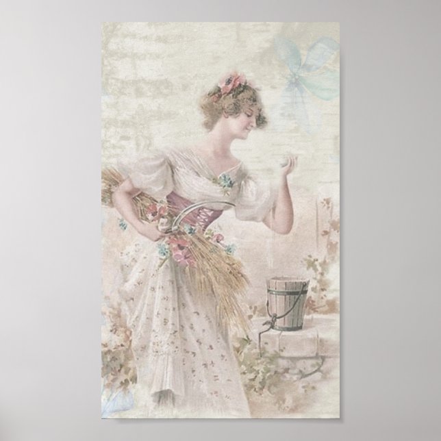 Vintage Viktorianische Lady Shabby Chic Blume Poster (Vorne)