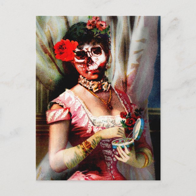 Vintage Viktorianische Lady Vanity Skull Postcard Postkarte (Vorderseite)