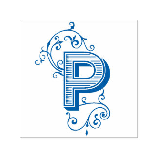 Vintage Viktorianische Letter-P-Monogramm-Schnörke Permastempel