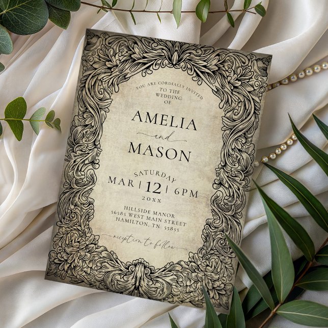 Vintage viktorianische Märchenrolle Hochzeit Einladung (Vintage Victorian Fairytale Scroll Wedding Invitation)