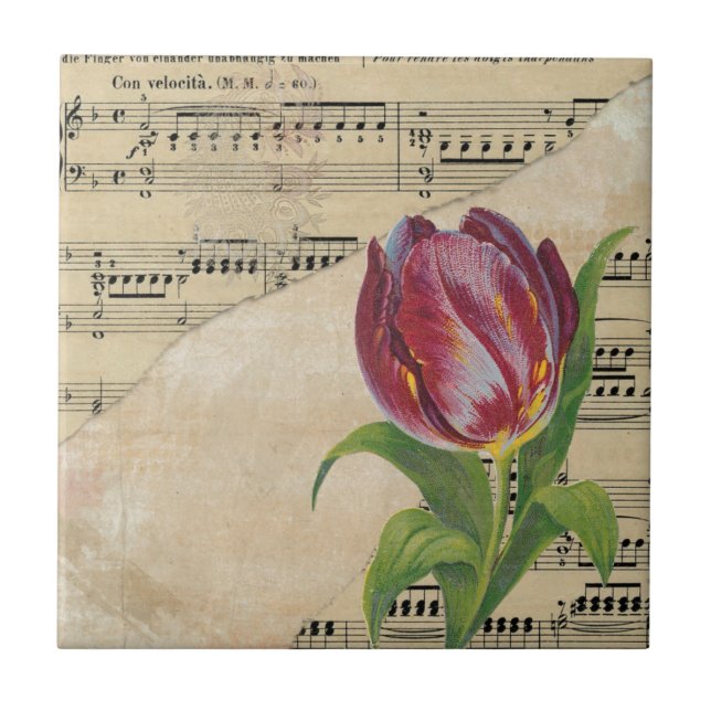 Vintage Viktorianische Musik Romantik Tulips Fliese (Vorderseite)