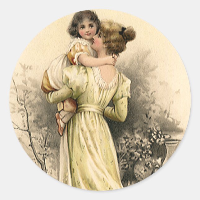 Vintage Viktorianische Mutter Kindermädchen Runder Aufkleber (Vorderseite)