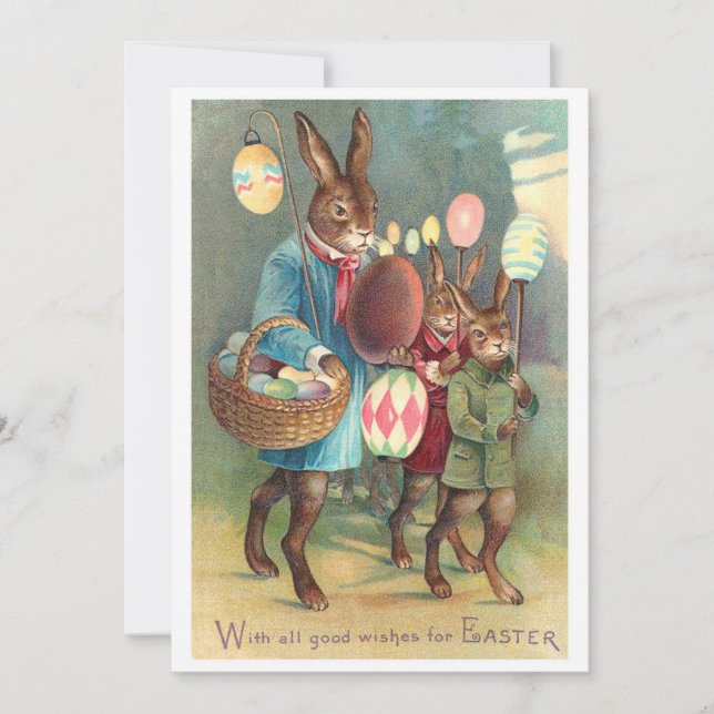 Vintage Viktorianische Osterwünsche mit Bunnies Einladung (Vorderseite)