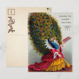 Vintage Viktorianische Pfauenweihnachtskarte Postkarte