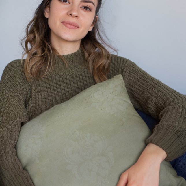 Vintage Viktorianische, rauchgrüne, ausgeblendete  Kissen (Snuggle with this elegant vintage smoky green faded damask pattern pillow!)