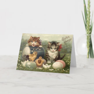 Vintage Viktorianische Retro Art Kätzchen Ostern Feiertagskarte