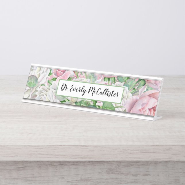 Vintage Viktorianische Rose Gartennamensplatte Schreibtischnamensplakette (Vorderseite )