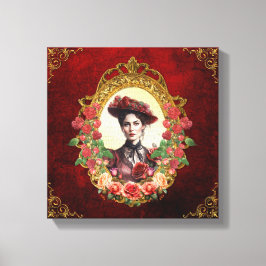 Vintage viktorianische Rose Lady in Rot Leinwanddruck