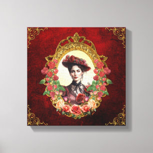 Vintage viktorianische Rose Lady in Rot Leinwanddruck