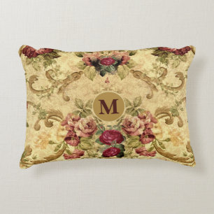 Vintage Viktorianische Rose mit Goldmonogramm Dekokissen