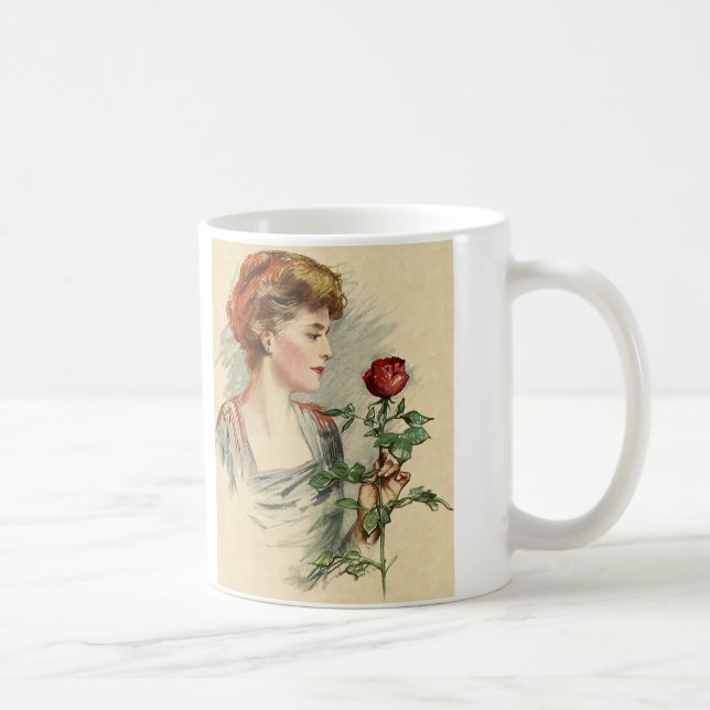 Vintage Viktorianische Rote Rose Blume Kaffeetasse (Rechts)