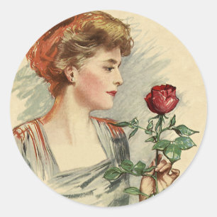 Vintage Viktorianische Rote Rose Blume Runder Aufkleber