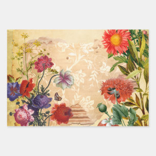 Vintage Viktorianische rustikale Blumenzwiebelgesc Geschenkpapier Set