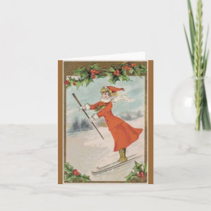 Vintage Viktorianische Skikarte Weihnachtskarte Feiertagskarte
