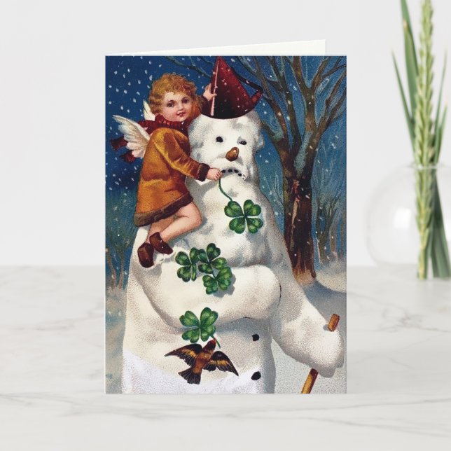 Vintage Viktorianische Snowman Weihnachtskarte Feiertagskarte (Vorderseite)