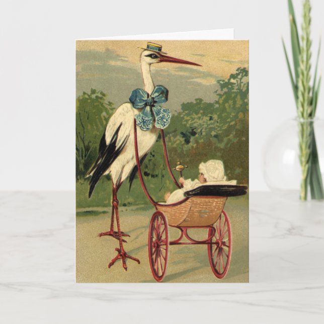 Vintage Viktorianische Storch- und Babyträgt Karte (Vorderseite)