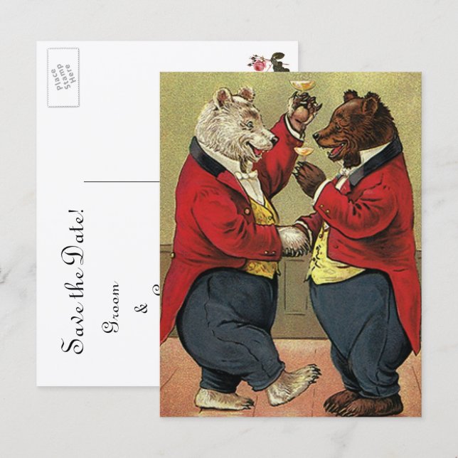 Vintage Viktorianische Tanzbären Save the Date Ankündigungspostkarte (Vorne/Hinten)