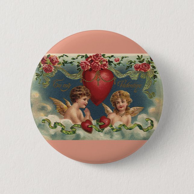 Vintage Viktorianische Valentinstag Engel im Himme Button (Vorderseite)