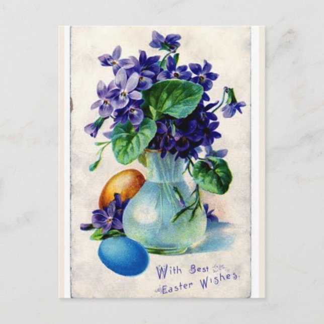 Vintage Viktorianische Violetten und Eier Ostergru Postkarte (Vorderseite)