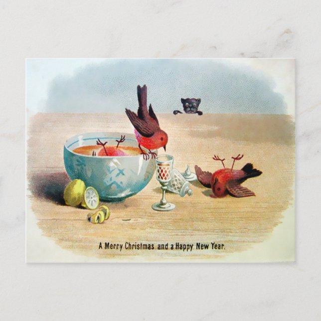 Vintage Viktorianische Vögel Weihnachten Postkarte (Vorderseite)