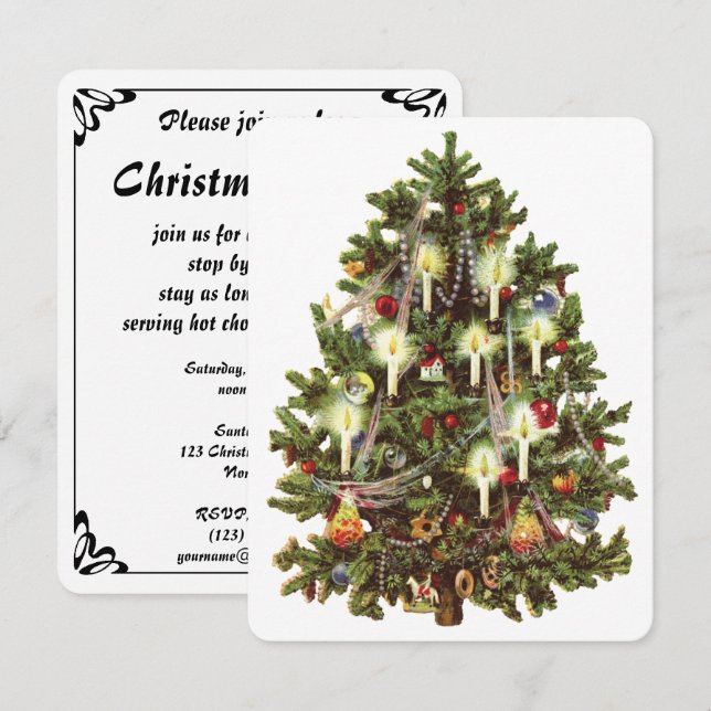Vintage Viktorianische WeihnachtsbaumParty Einladu Einladung (Vorne/Hinten)