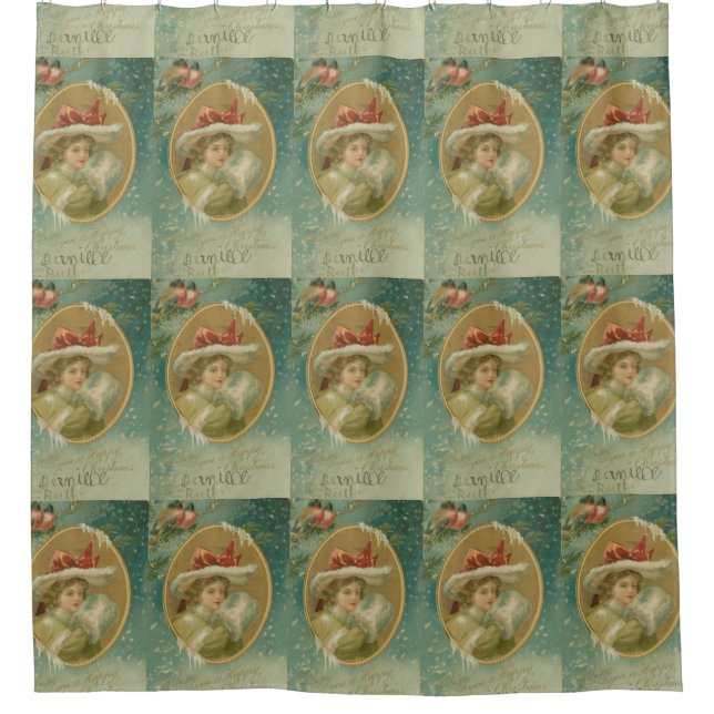 Vintage viktorianische Weihnachtsdame Duschvorhang (Vorderseite)