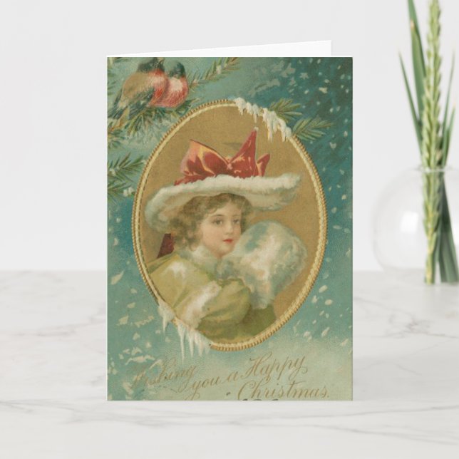 Vintage Viktorianische Weihnachtsdame Feiertagskarte (Vorderseite)