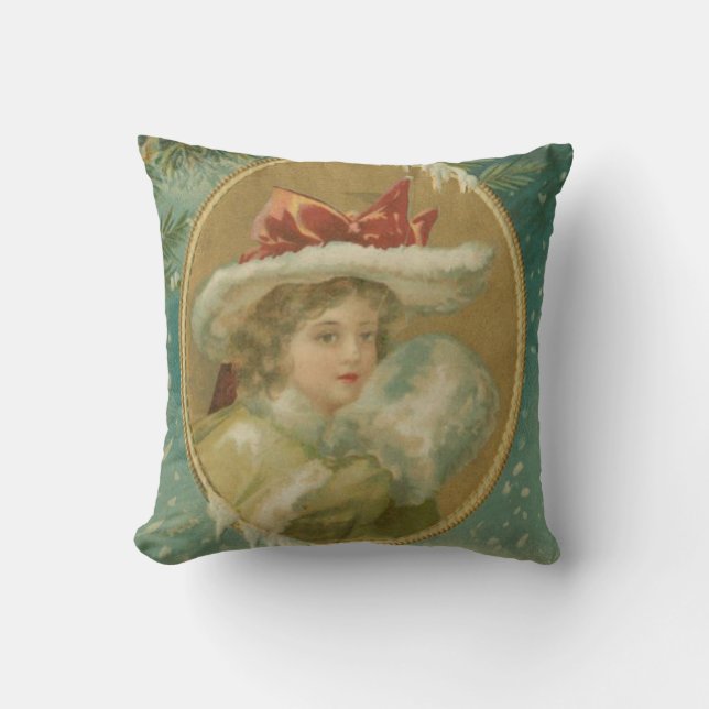 Vintage viktorianische Weihnachtsdame Kissen (Vorderseite)
