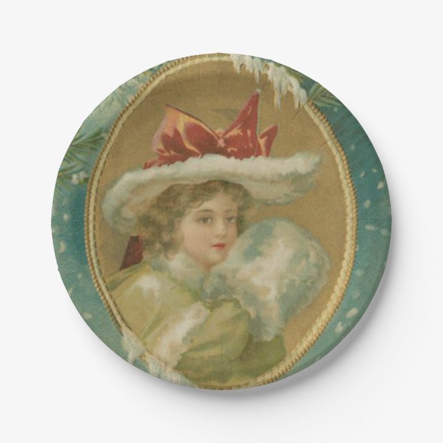 Vintage viktorianische Weihnachtsdame Pappteller (Vorderseite)
