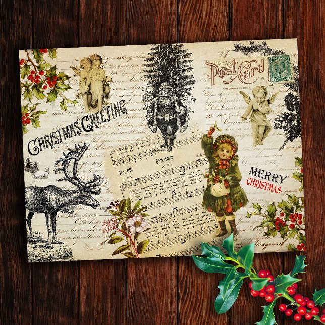 Vintage Viktorianische WeihnachtsGirl-Holly-Nachri Postkarte (Von Creator hochgeladen)