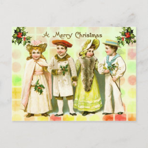 Vintage Viktorianische Weihnachtsgrüße von Kindern Feiertagspostkarte
