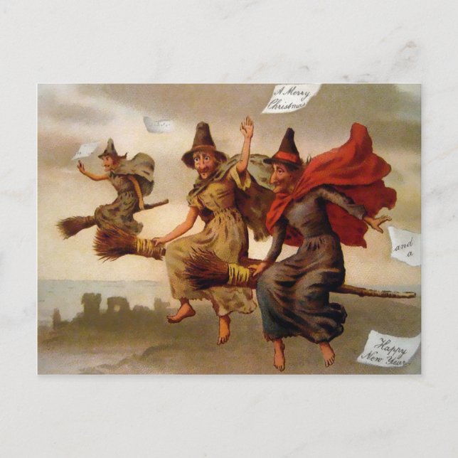 Vintage Viktorianische Weihnachtshexen Postkarte (Vorderseite)