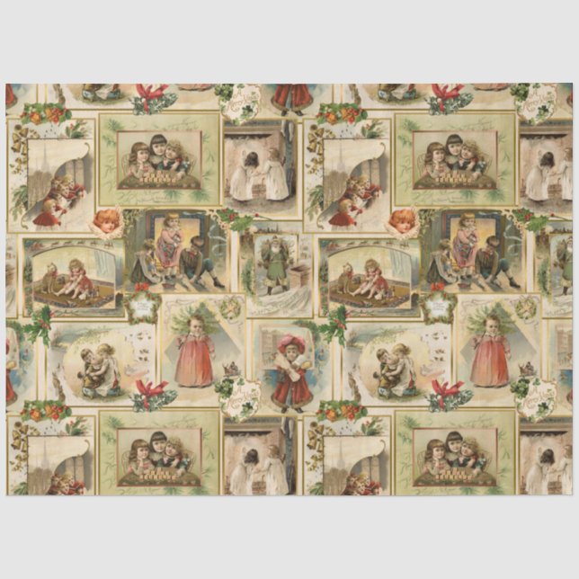 Vintage Viktorianische Weihnachtskarten-Collage Seidenpapier (Vorderseite)