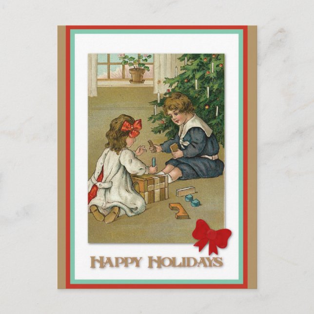 Vintage Viktorianische Weihnachtskids spielen Postkarte (Vorderseite)